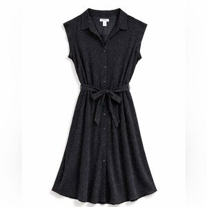 Old Navy Womens Polka Dot Shirt Dress Size 16 Retro Black White Preppy Tie Waist